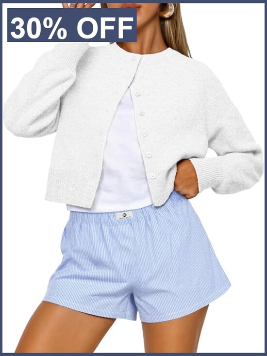 Sweaters - Cropped Cardigan Sweater Open Front Long Sleeve Button Down Y2k Trendy Fall